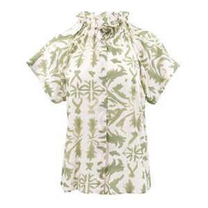Finley Green & White Tile Print Cotton Blouse S